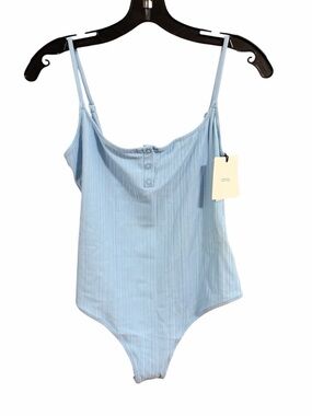 Onia Active Henley Bodysuit Ribbed Airy Blue NWT